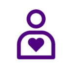 A purple outline of a person with a heart outline on their chest, indicating a loved one of a patient