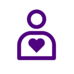 A purple outline of a person with a heart outline on their chest, indicating a loved one of a patient