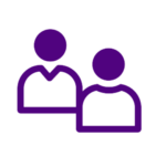 Two purple outlines of people, indicating a patient and a home health physical therapist