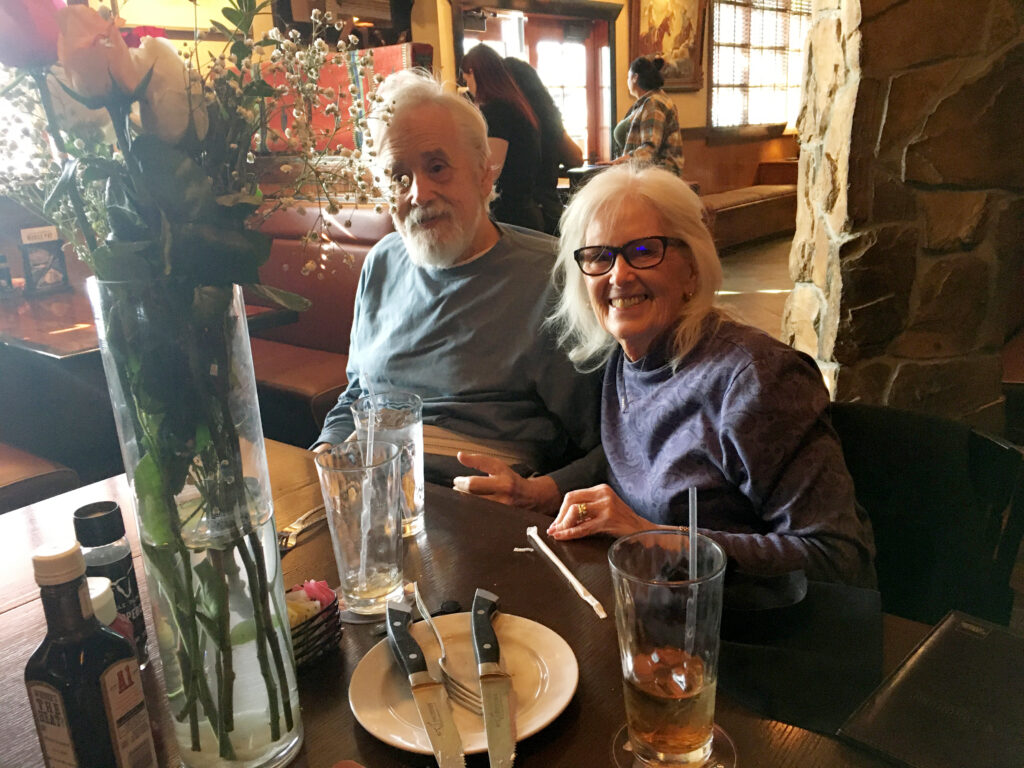 Paul and his wife Rosemary eat dinner at a local restaurant after Paul's stroke recovery